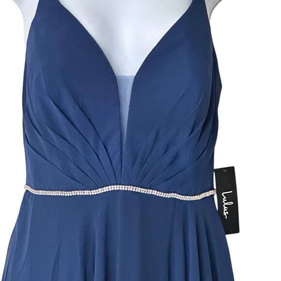 NWT Lulus 6 She's Gorgeous Navy Blue Lace-Up Rhinestone Maxi Dress 126$ - Picture 9 of 16